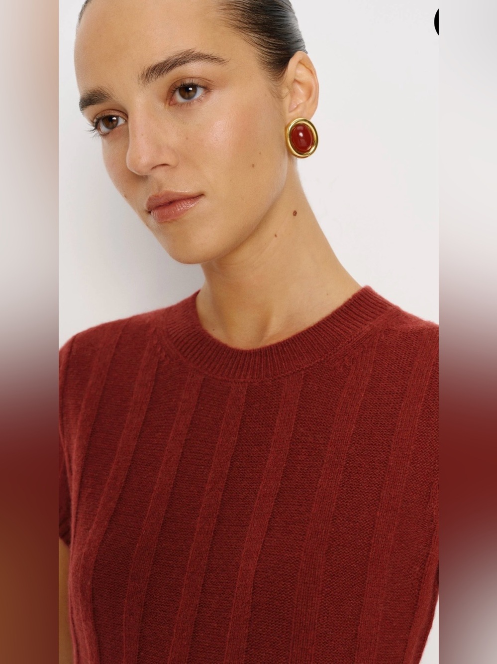 Reformation Ribbed Short-Sleeve Mini Dress in Burgundy - Picture 2 of 12